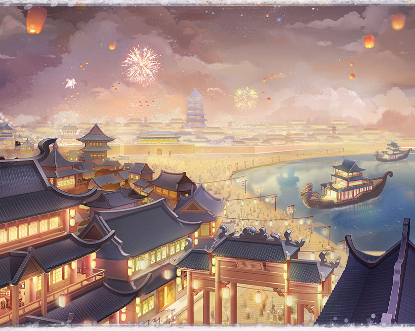 长安灯会与宫城夜景